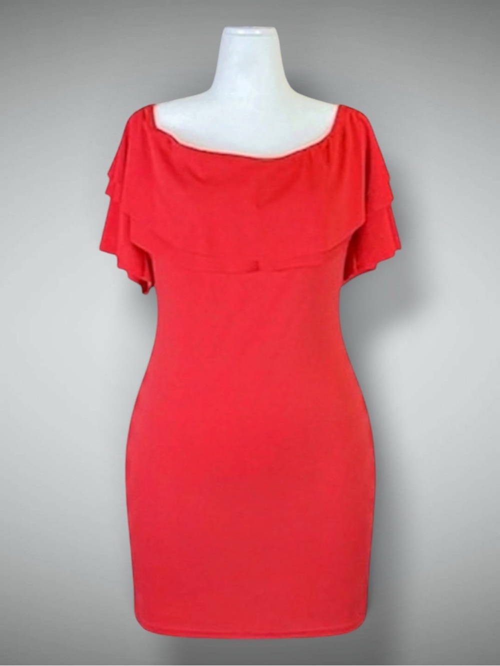Miss Ord Dress Red Bodycon Ruffle Off Shoulder Retro Glam Pin-Up Vixen 2XL NWOT
